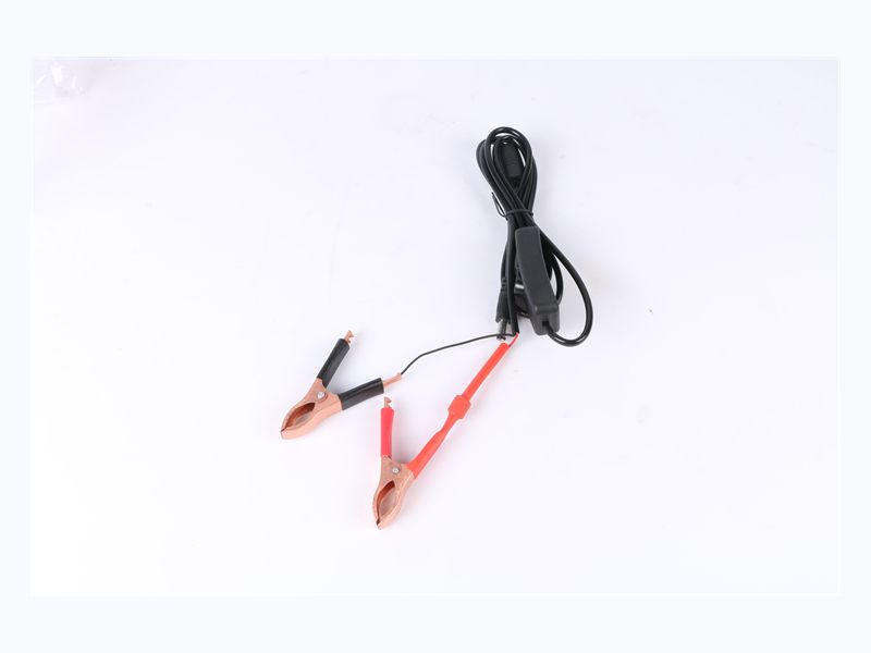 Alligator clip to DC plug lead with switch and ferrite